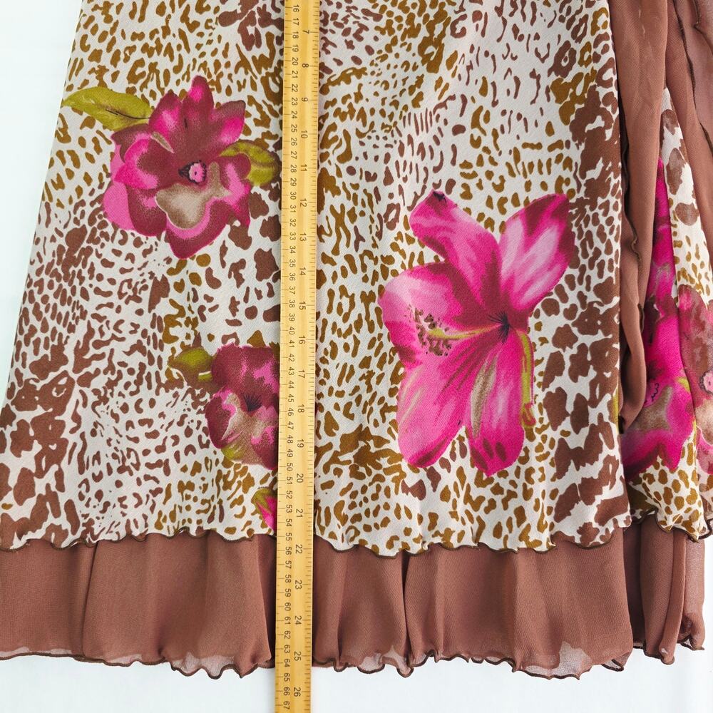Y2K Chiffon Skirt Medium Brown Leopard Tropical Floral Fairy Grunge Whimsical - Picture 10 of 11